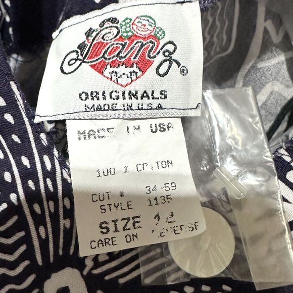 Lang Originals Vintage Navy White Midi Dress Drop Waist Cross Back Size 12 - Picture 11 of 12